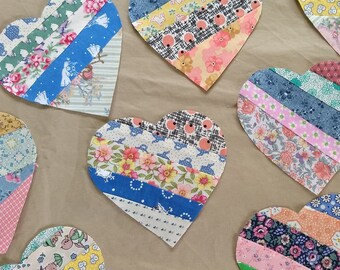 18 Precut Patchwork Fabric Hearts – 5 inch x 5 inch