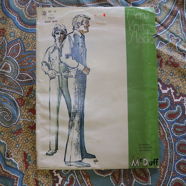 1970s Men's Knit Flare Leg Slacks Pattern by McDuff - Vintage Stretch Double Knit Pants Pattern for Men to sew your own retro clothing