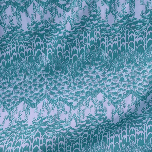 Sea green / aqua double knit print fabric from 1970s - turquoise print vintage knit fabric