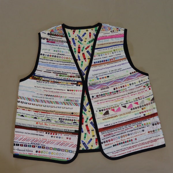 Handmade Vest for Fabric Lover or Quilter - Created from upcycled fabric edges or selvages