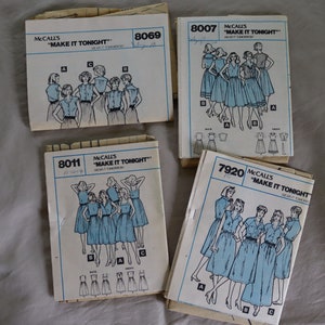 Set of 4 Vintage 1970s Patterns for Easy Dress, Sailor Dress, Sundress, Easy Blouse Size 10 McCalls 7920, 8069, 8007, 8011 Make it Tonight