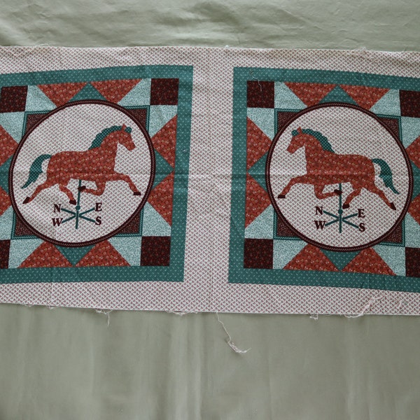 Calico Patchwork Horse Weather Vane Pillow Panel in Pinks, Burgundy, Greens by VIP Cranston Print Works