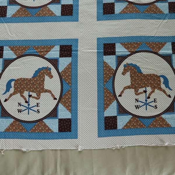 Calico Patchwork Horse Weather Vane Pillow Panel in Blues, Browns, Tan by VIP Cranston Print Works