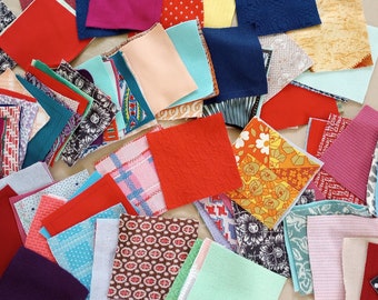 100 Vintage Double Knit Fabric Squares-precut 3 1/2 inches print & solid double knit squares for retro 70s patchwork - 70s fabric charm pack