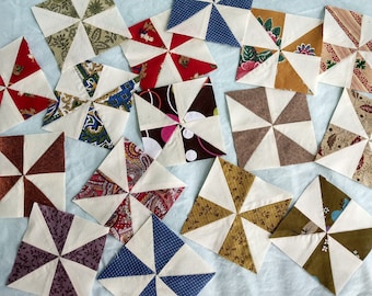 Set aus 21 Windrad-Quiltblöcken - 10,5 x 10,5 cm Windrad-Quiltblöcke zum Quilten, Nähen oder Basteln