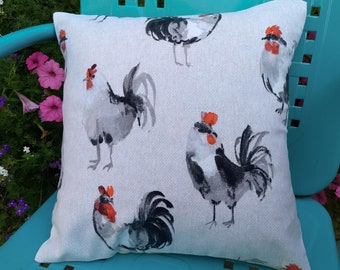 2 Handmade Chickens / Rooster / Hen Cushion Cover - Perfect decorative pillow covers for your farmhouse, cottage core, or grandma chic decor