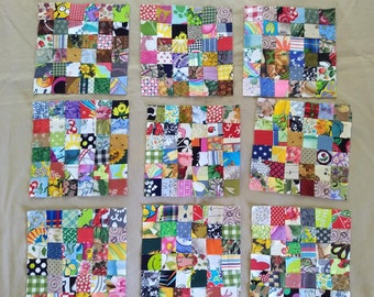 Set of 9 Quilt Blocks with 36 Tiny Squares - 6 inch blocks