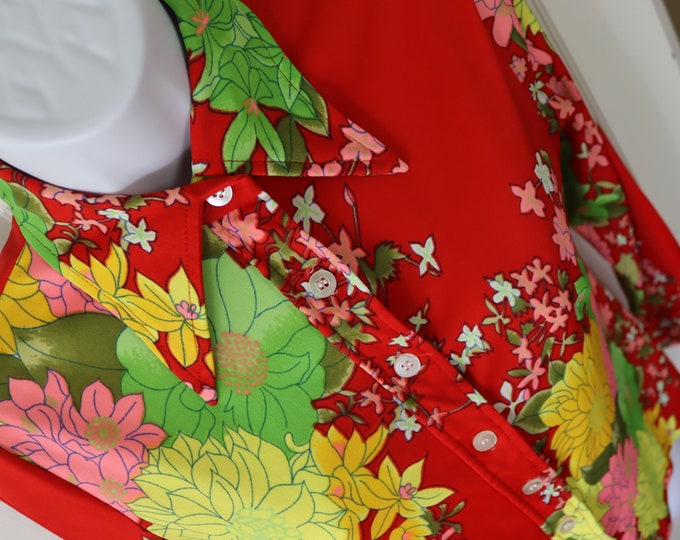 60’s Floral Multicolor Long Sleeve Blouse with Groovy Collar