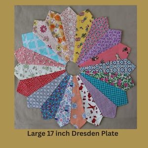 Dresden Plate Quilt Block in 1930’s reproduction and small prints - Large Dresden Plates 17 inches - Handmade patchwork Dresden Plate