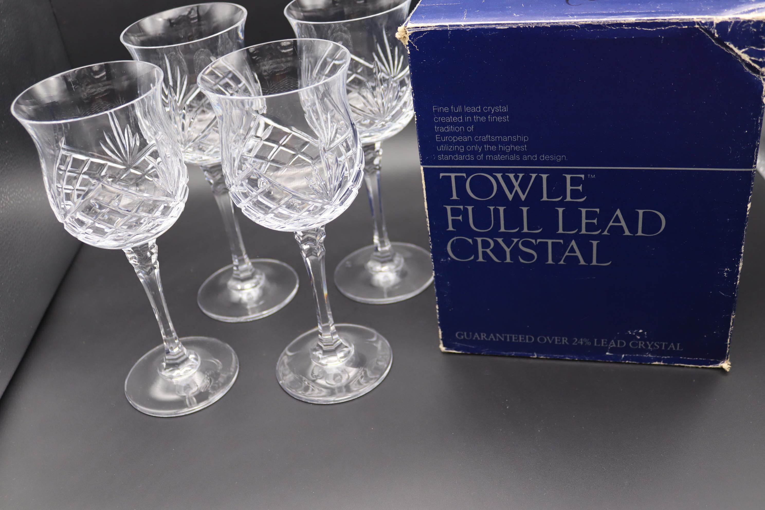4 Lead Crystal Wine Glasses-towle Full Lead Crystal Leland 8.5