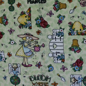 Mary Engelbreit Bloom Where You are Planted Fabric - 1/2 yard Mary Engelbreit Garden Fabric - 2001 Mary Engelbreit VIP Cranston Fabric