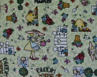 Mary Engelbreit Bloom Where You are Planted Fabric - 1/2 yard Mary Engelbreit Garden Fabric - 2001 Mary Engelbreit VIP Cranston Fabric