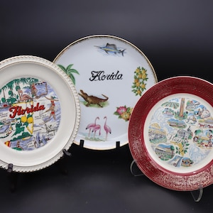 Florida Souvenir Plates - Florida Collector Plates with Flamingos and Alligators - Vintage Florida Souvenirs