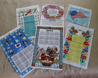 Vintage Kalender Küchentuch - Kalender Geschirrtücher - 2000, 2001, 2002, 2003, 2004, 2005 Kalenderhandtücher