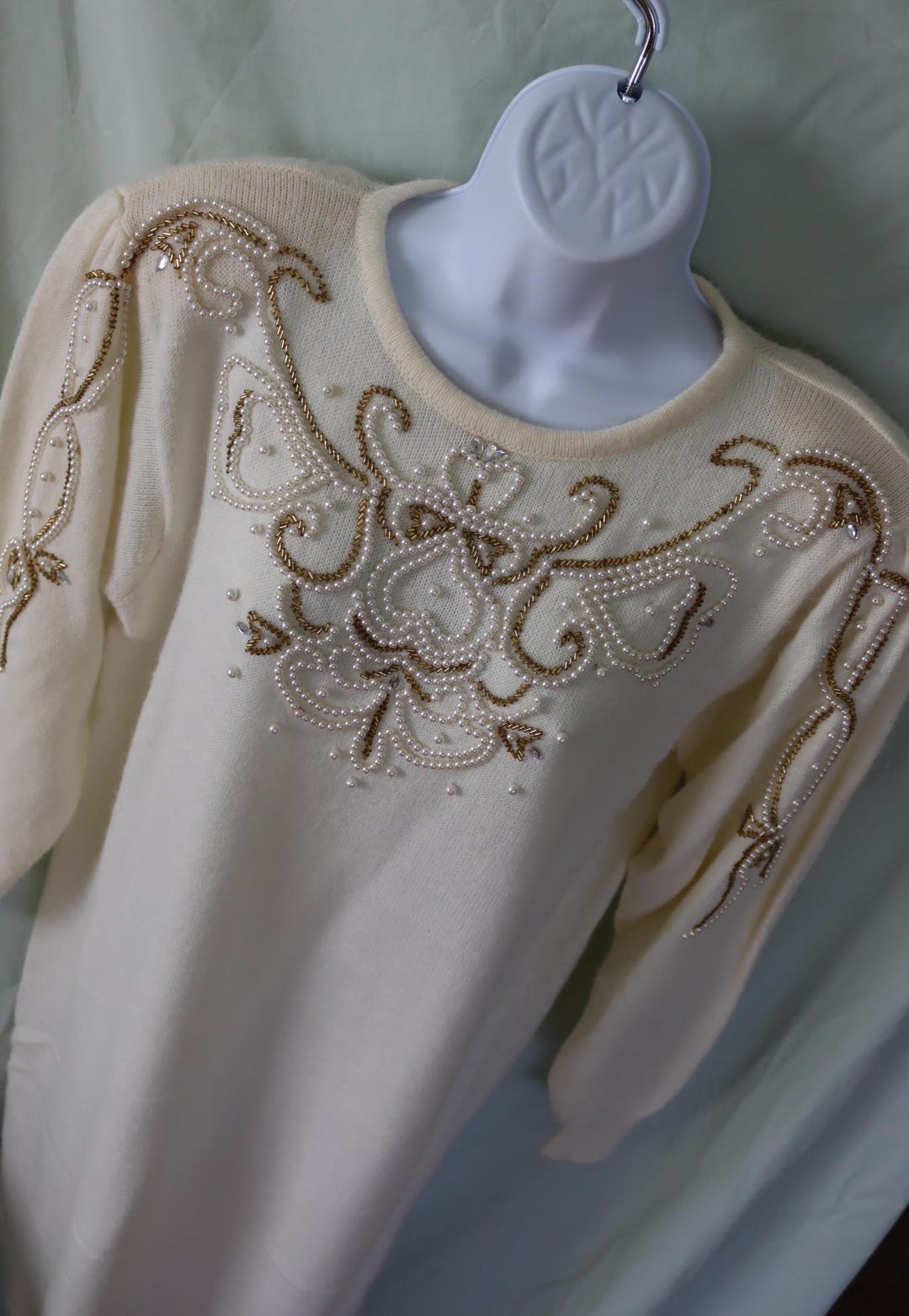 80s Soft Ivory Sweater Dress Vintage Ivory Soft Knit Dress With Gold ...