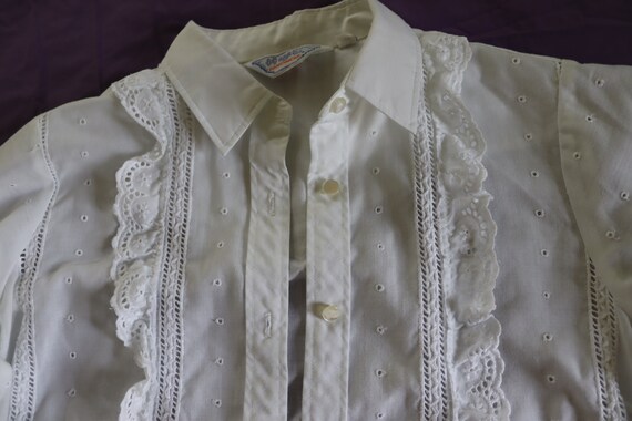 Western / Cowgirl White Eyelet Lace Blouse with P… - image 3