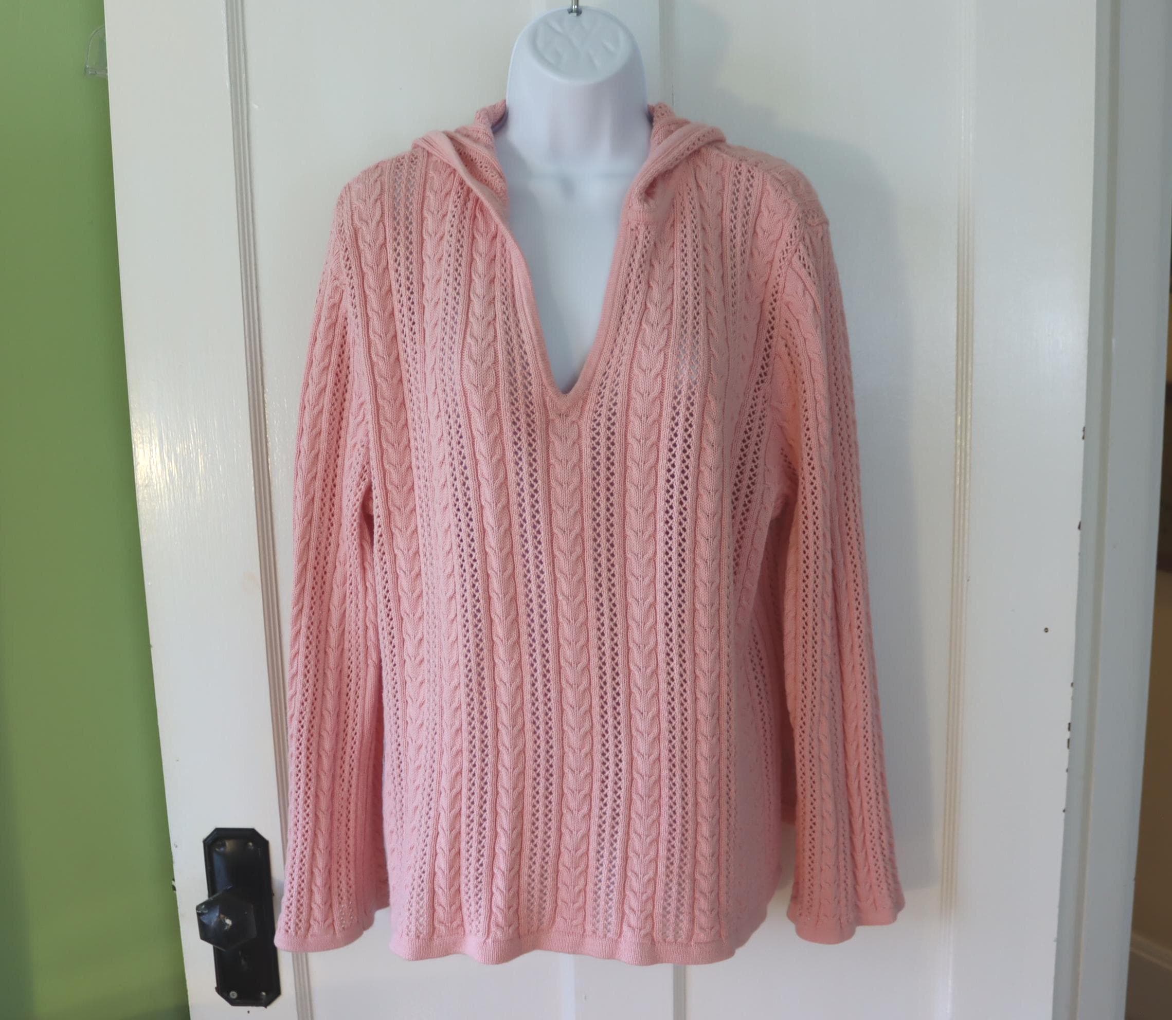 Pink Cable Knit Cotton Pullover Sweater - Light Pink Hoodie Sweater - No itch pullover cotton sweater with hood