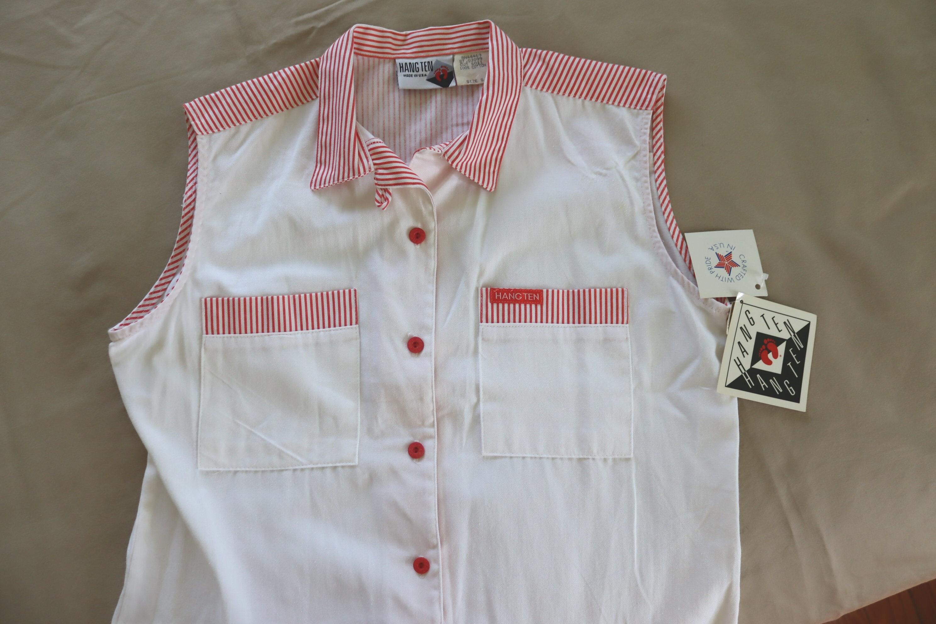 1980s Hang Ten Sleeveless Top - Like new with original tags Hang Ten of California Cotton Button-up Blouse for your 80s retro style
