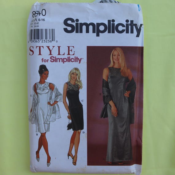 90s Long Straight Dress Pattern - 2 Piece Party Dress Pattern by Simplicity  8840 Size 6 to 16 - Fitted Dress and Wrap Pattern - Etsy