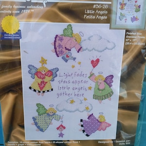 Angels Counted Cross Stitch Kit - Little Angels Counted Cross Stitch Embroidery Kit - Pastel Angels Embroidery -Angel lover cross stitch kit