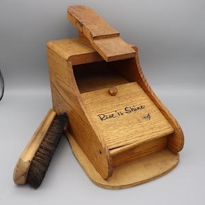 Vintage Shoe Shine Box with shoe brush - Rise &#39;n Shine Wood Shoe Shine Box - Unique Shoe Polish Box -  gift for your favorite shoe lover