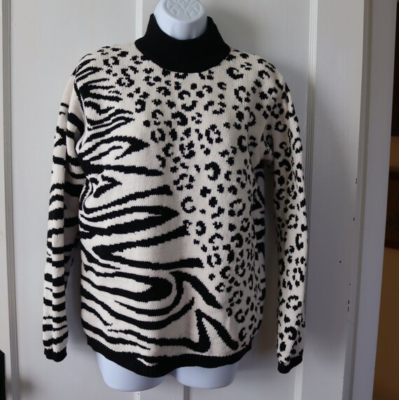 Black & White Leopard and Zebra Cotton Sweater - … - image 2