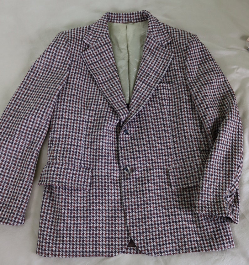 Mens Houndstooth Plaid Wide Collar Jacket or Sports Coat from 60s or 70s image 3