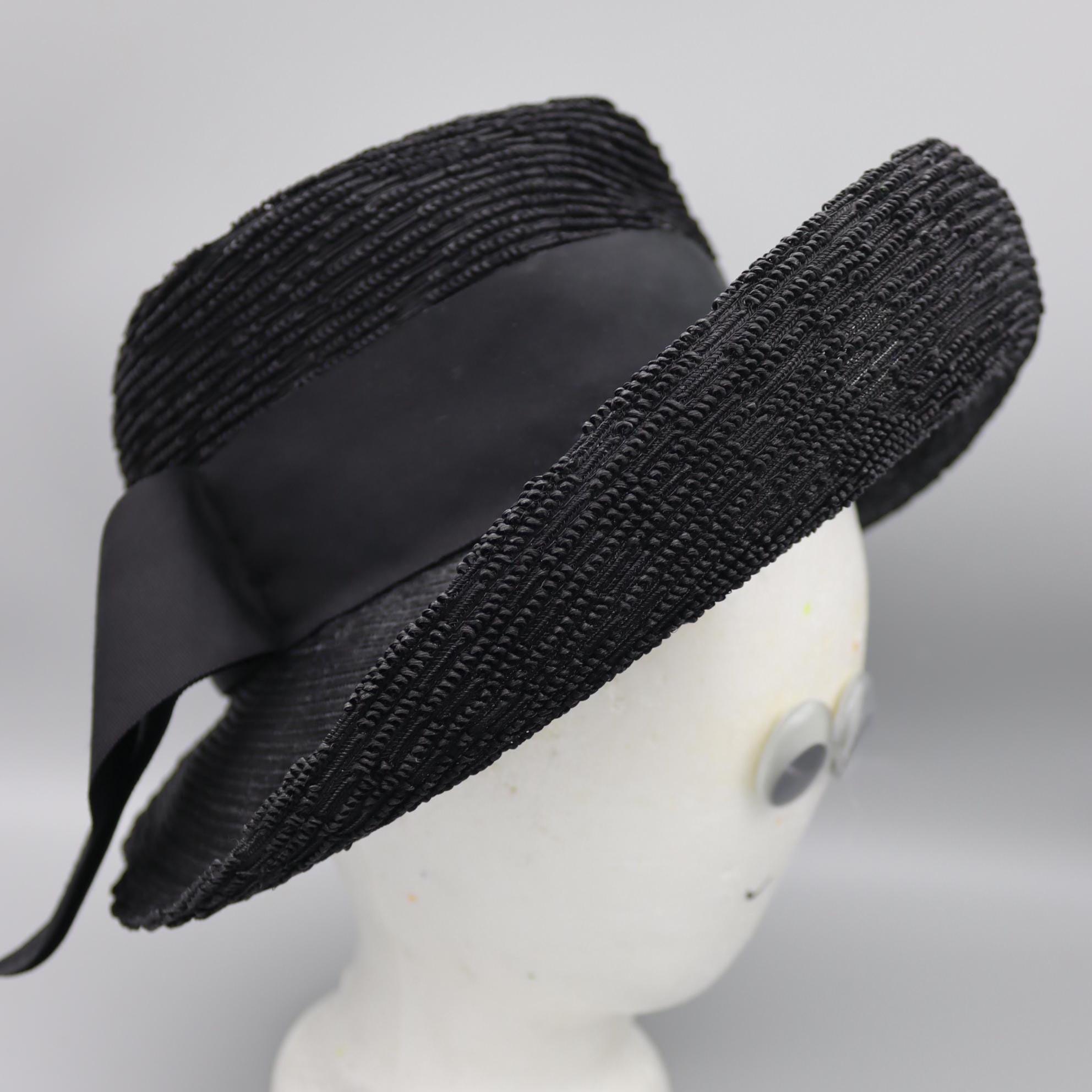 Eric Javits Black Straw Fedora with Cream Woven Trim SS25_12196_GIANT_FLOPPY_HORSE_  main image 2