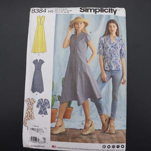 Shirt Dress and Blouse Pattern by Simplicity 8384 size 6-14 - Button Front Dress Pattern - Below-the-knee fit and flare shirt dress pattern