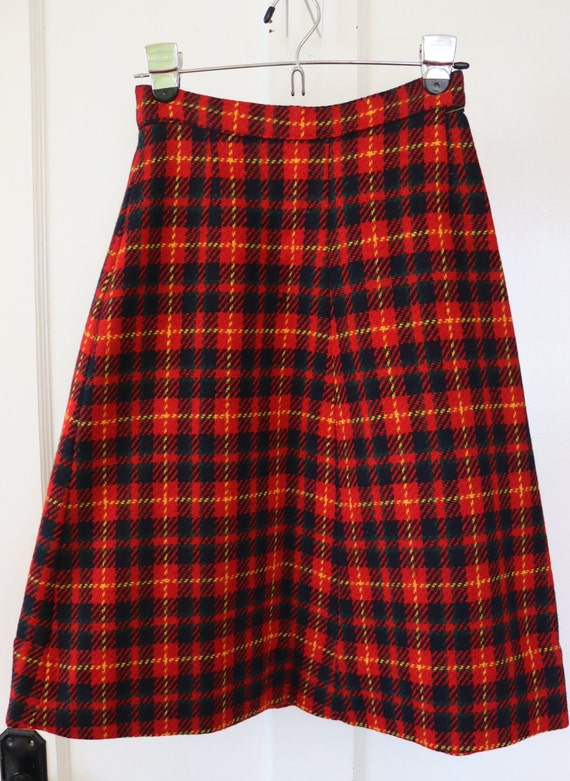 Handmade A-Line Red and Navy Plaid Wool Skirt fro… - image 7