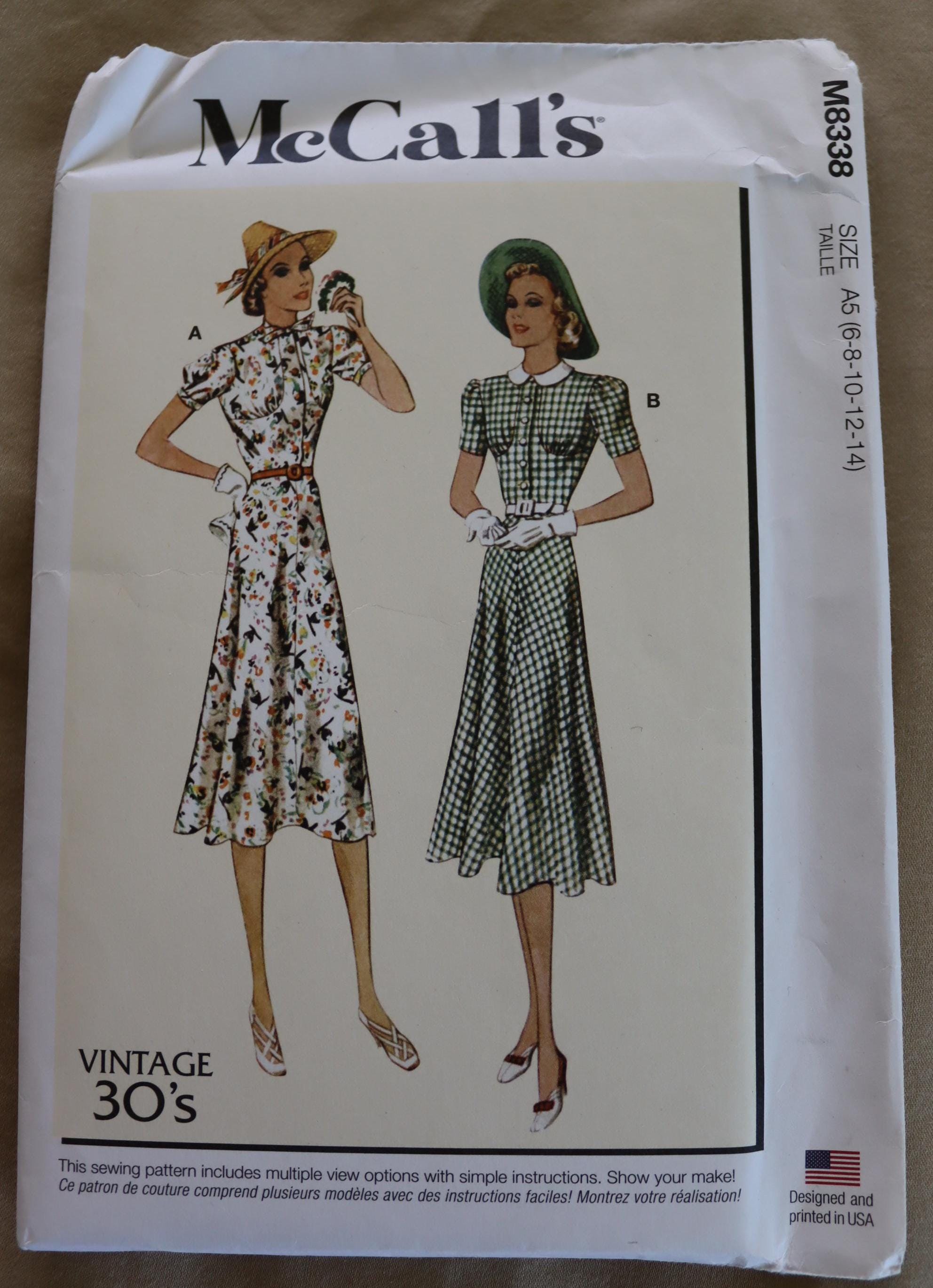 Vintage 30s Dress Pattern by Mccalls 8338 Size 6 - 14 - Reprint 1930s ...