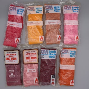 Precut Latch Hook Yarn - Vintage Latch Hook Yarn - Dark Pink Dusty Rose  Light Orange  Wine  Dusty Peach  Mulberry dark rose Pink  Orange