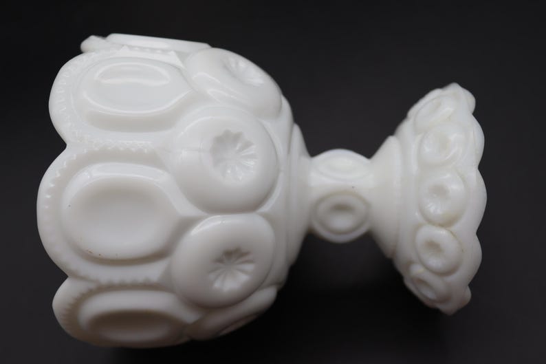 Vintage Milk Glass Pedestal Vases - Grapes Milk Glass Vase, Eight-Sided Milk Glass Pedestal Vase, Moon and Stars Milk Glass Pedestal Bowl B. Moon and Stars