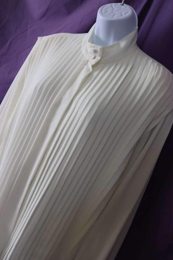 Ivory Silky Pleated Front Blouse - Long Sleeve, Pl