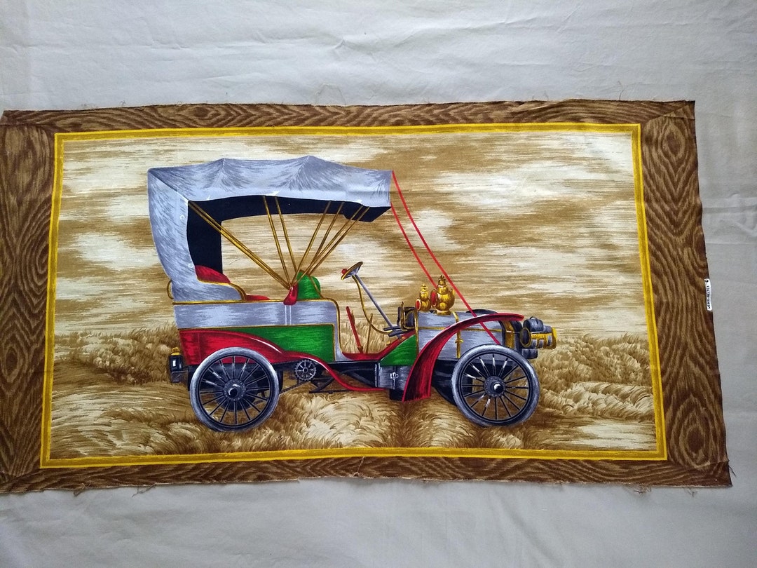 Vintage Barkcloth Antique Car Fabric Panel by Wescoreltex Etsy