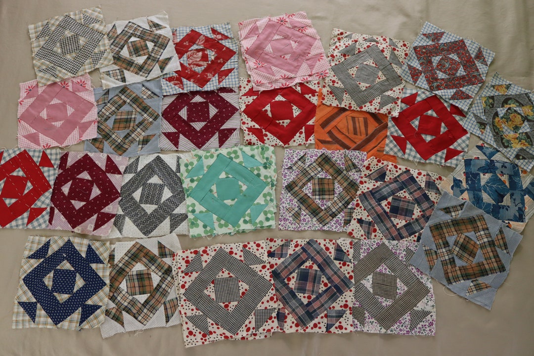 Set of 32 block in Block Quilt Blocks Vintage Patchwork Feed Sack ...