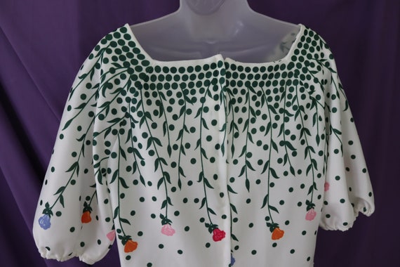 Vintage 1960s/1970s White and Green Polka Dot and… - image 6