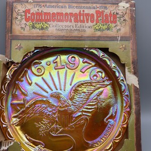 Bicentennial 1776 Gold Carnival Glass Plate with American Eagle by Indiana Glass Company - 1776 Birthday Gift - Gold Carnival Glass Plate