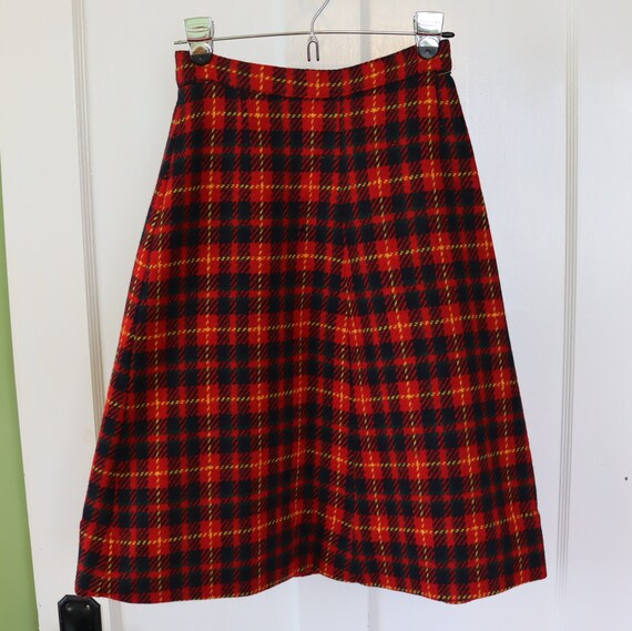 Handmade A-Line Red and Navy Plaid Wool Skirt fro… - image 2
