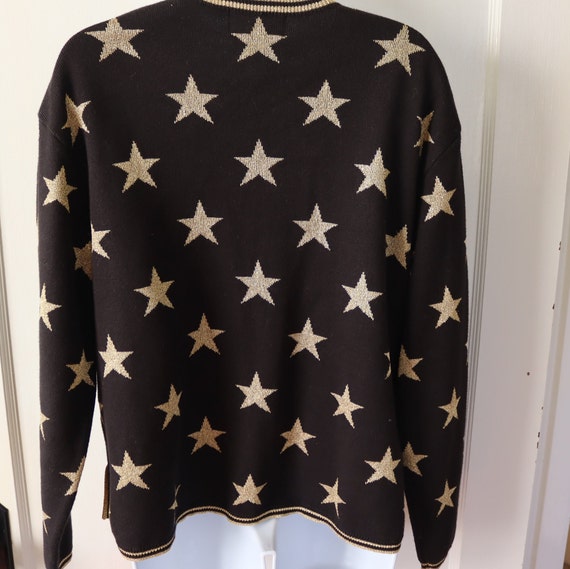 Black and Gold Star Cardigan Sweater - Black Cott… - image 4