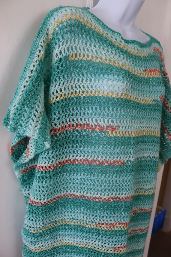 Gilet turchese all'uncinetto fatto a mano Maglione o