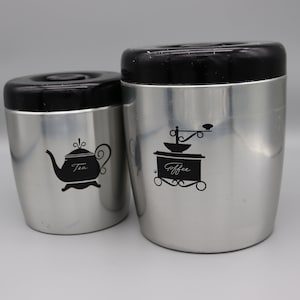 50er/60er Jahre Kaffee und Tee Kanister Set von West Bend - Aluminium und Schwarze Kanister - Vintage Kaffe und Tee Kanister Set