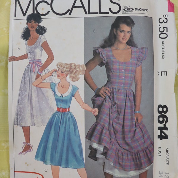 80s Fit and Flare Dress by Brooke Shields - Prairie style 80s dress Pattern by McCall's 8614