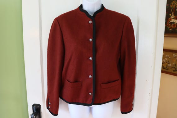 Rust Boiled Wool Jacket with Black Trim - Vintage… - image 1