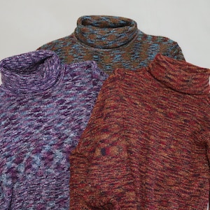 Lightweight Turtleneck Sweaters - Varigated Rust, Purple, Brown/Turquoise Turtleneck Sweater - Turtleneck Layering Sweaters