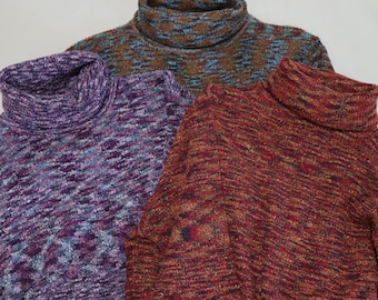 Lightweight Turtleneck Sweaters - Varigated Rust, Purple, Brown/Turquoise Turtleneck Sweater - Turtleneck Layering Sweaters