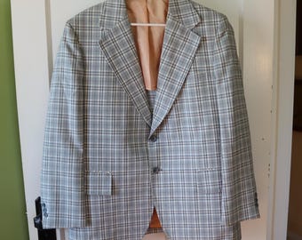 70s Men’s Wide Lapel Sports Coat -Vintage Blue-Gray Plaid Men's Blazer with Wide Lapel -Groovy 70s Jacket