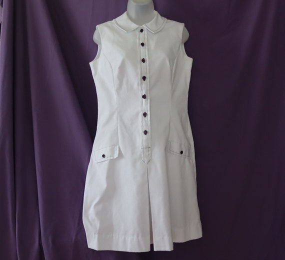 1960s/1970s White Sleeveless Dress / White Nautic… - image 1