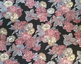 Tecido challis em mistura de rayon dos anos 80 para vestido, blusa e saia - 2,75 jardas de tecido floral vintage para roupas retrô