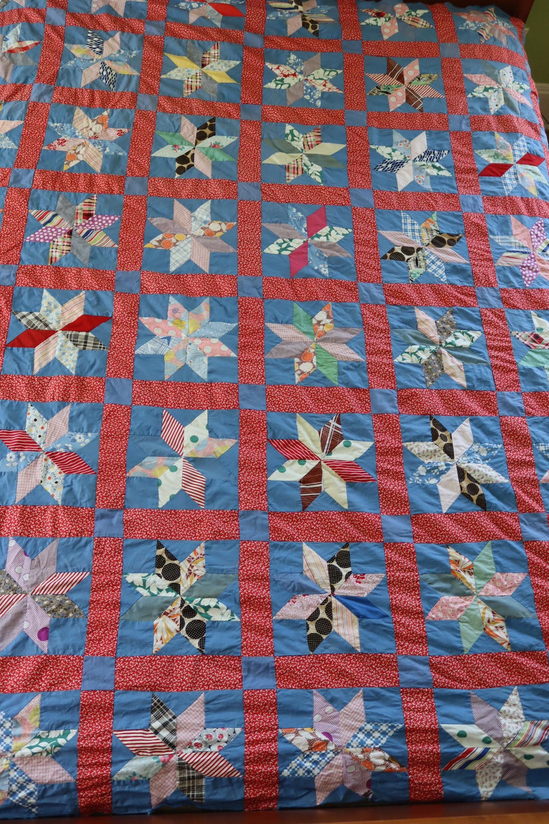 40年代/50年代のパッチワークキルトトップ - ヴィンテージ8ポイント